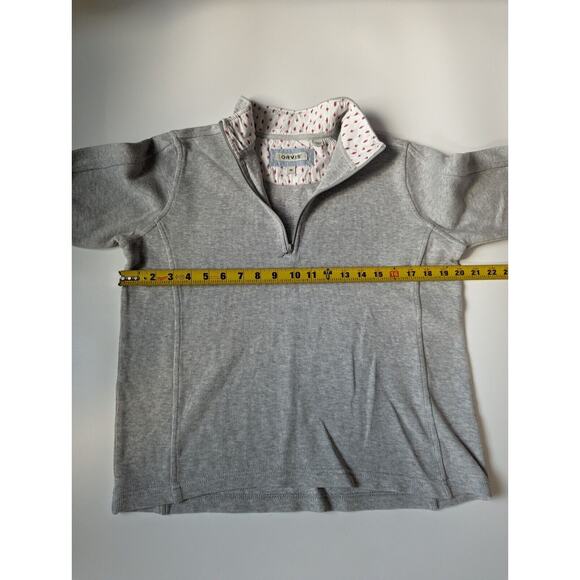 Orvis Woman's Quarter Zip Size Medium Grey Cotton Blend Fold Up Sleeve - Picture 5 of 6
